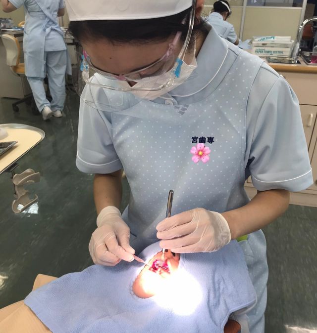 今日は歯科衛生士科の一年生が1階の実習室で歯垢染色の実習を行いました🪥
初めての相互実習で、ドキドキしながらも真剣です！
#宮崎歯科技術専門学校
#歯科専
#歯科衛生士科
#歯科技工士科